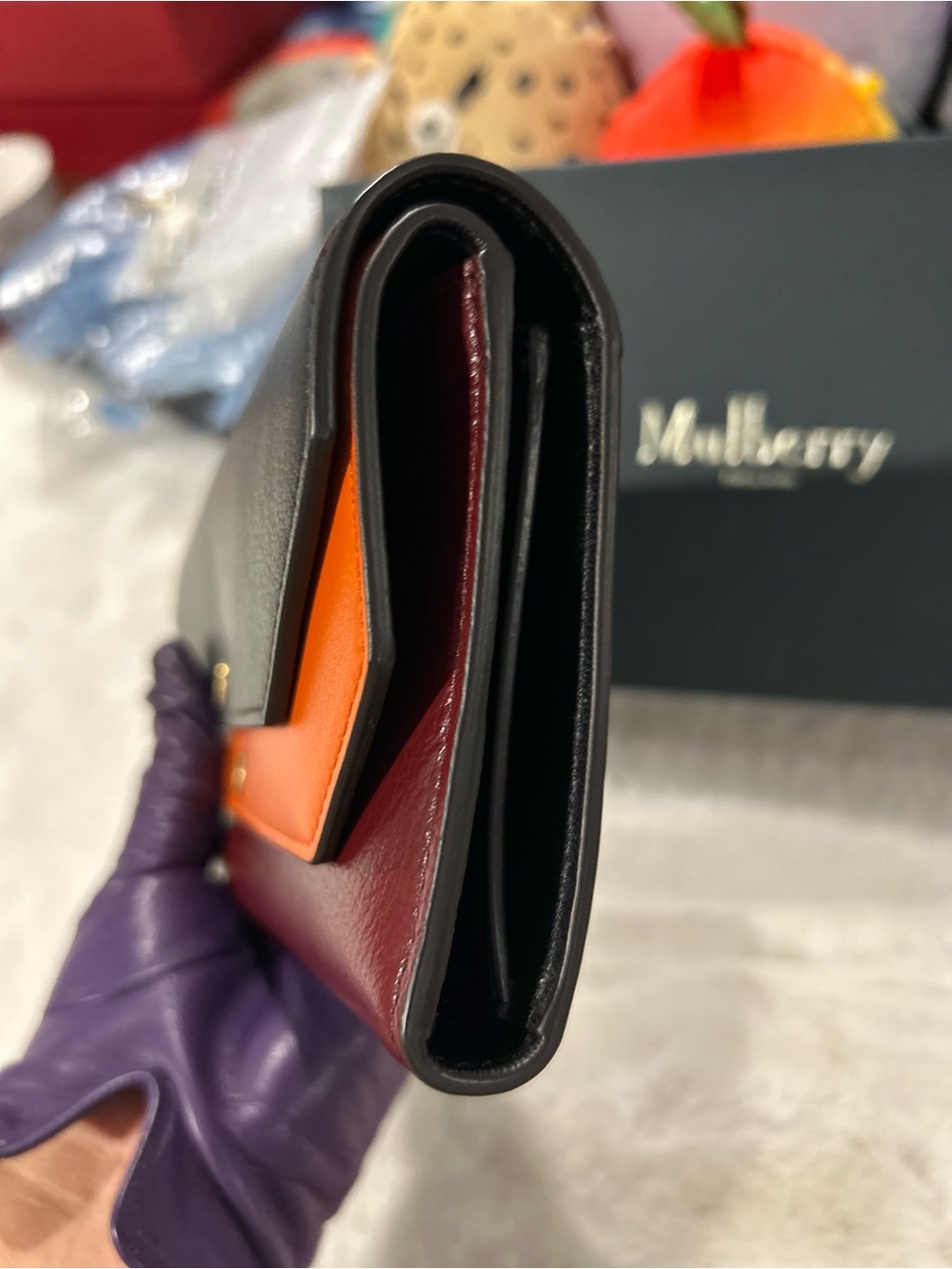 Mulberry Trifold Leather Double Flap Wallet Tricolor excellent condition